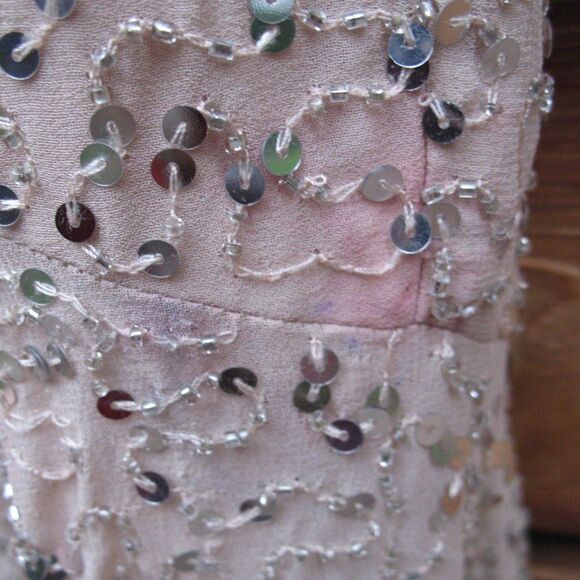 NWOT Mac Duggal Sequin Embellished Nude Silver Faux Wrap Dress FLAW - Picture 11 of 12
